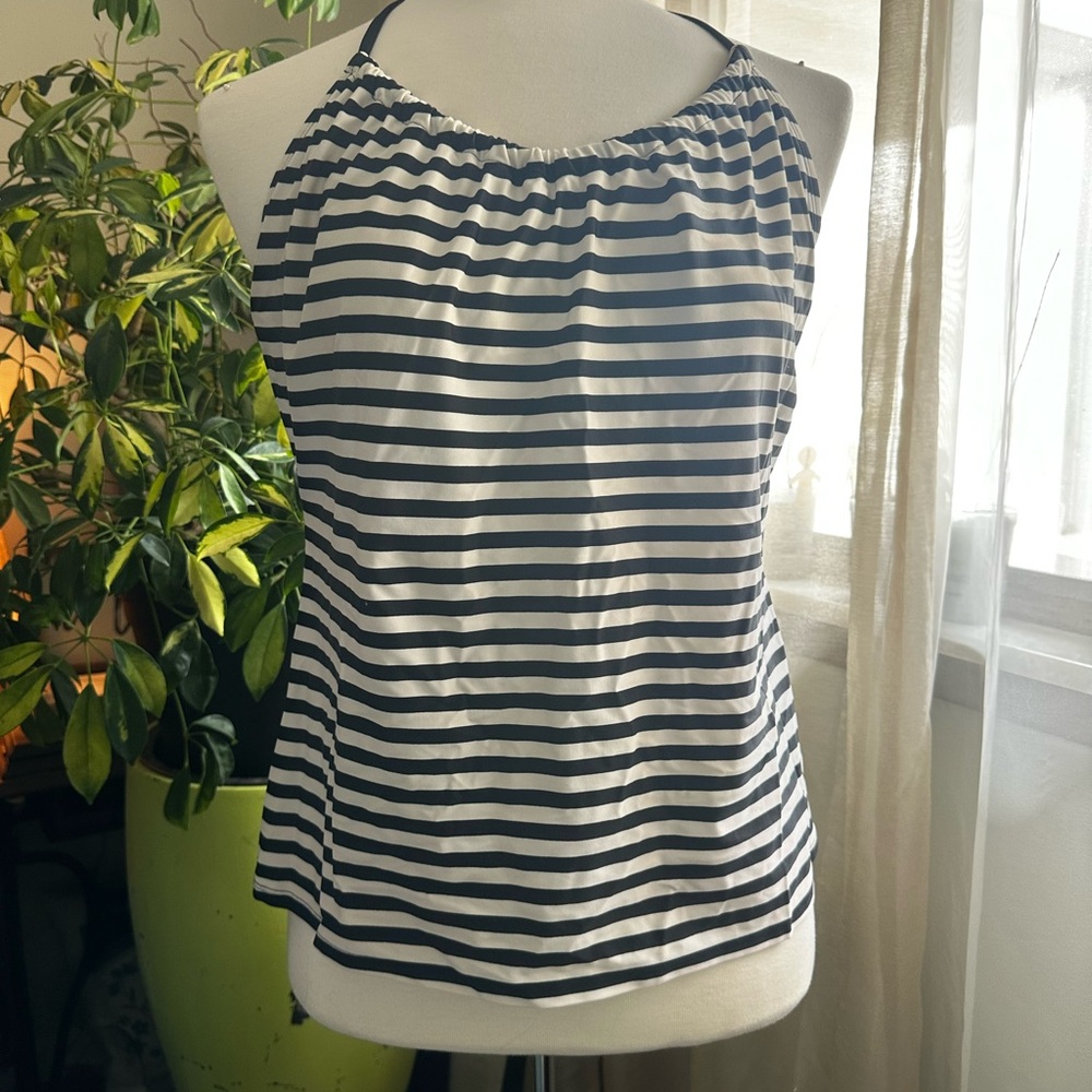 Kona Sol Black and White Striped Tankini with Black Bikini bottoms, size XL